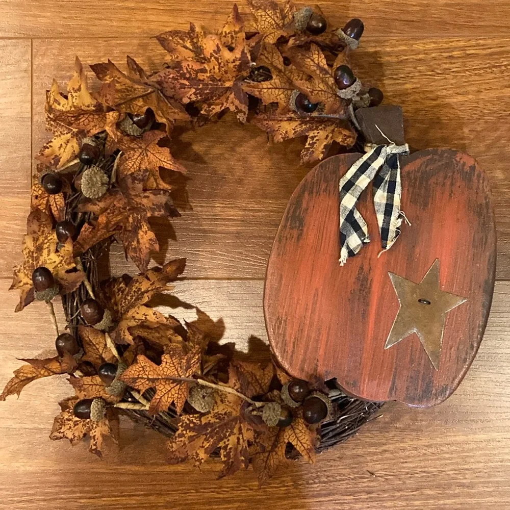 Autumn Harvest Wreath with Pumpkin Accent
